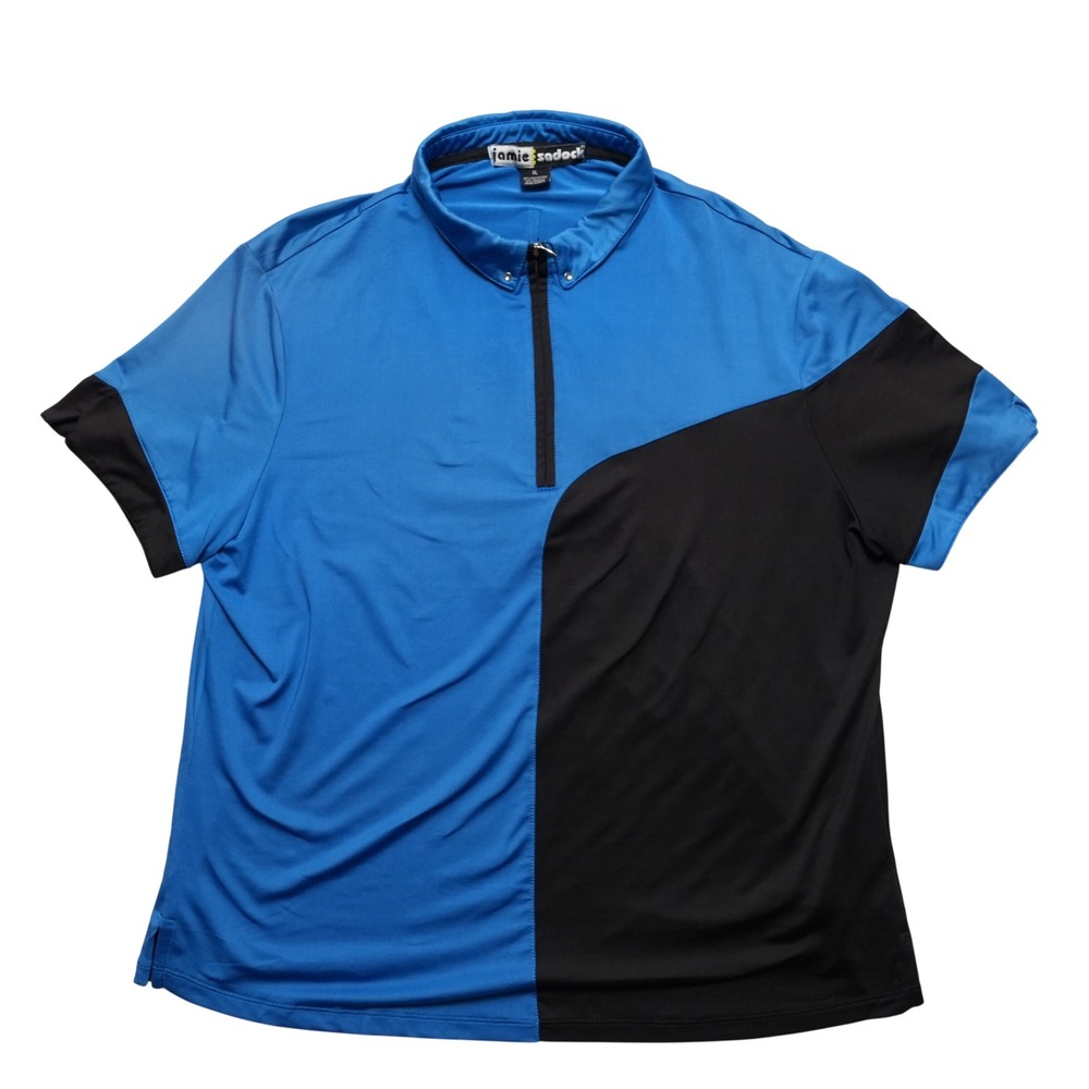 Jamie Sadock Polo Shirt Mens XL Blue Black Colorblock 1/4 Zip Short Sleeve Golf